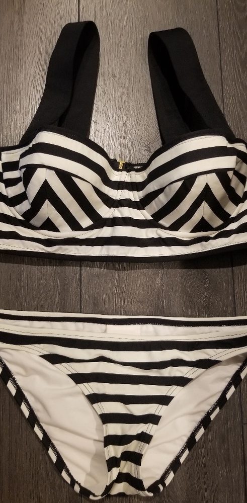 Kate Spade Black & White Striped Swimsuit Bikini